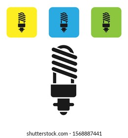 Black LED light bulb icon isolated on white background. Economical LED illuminated lightbulb. Save energy lamp. Set icons colorful square buttons. Vector Illustration
