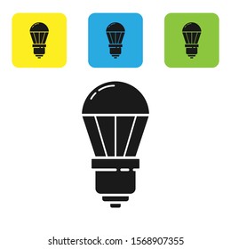 Black LED light bulb icon isolated on white background. Economical LED illuminated lightbulb. Save energy lamp. Set icons colorful square buttons. Vector Illustration