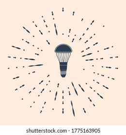 Black LED light bulb icon isolated on beige background. Economical LED illuminated lightbulb. Save energy lamp. Abstract circle random dots. Vector Illustration