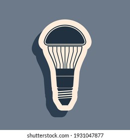 Black LED light bulb icon isolated on grey background. Economical LED illuminated lightbulb. Save energy lamp. Long shadow style. Vector Illustration