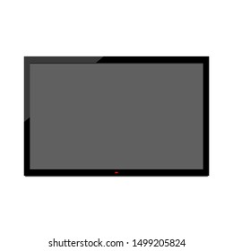 black LED TV with flat blank dark screen on stand by mode with red light isolated on white background. vector illustration