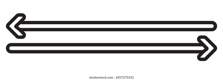 Black left and right long arrows. Horizontal arrow pointing to the left and the right. Two opposite horizontal arrow vector illustration. 11:11