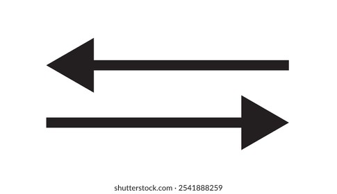 Setas longas pretas para a esquerda e para a direita. Seta horizontal apontando para a esquerda e para a direita. Ilustração de vetor de seta horizontal oposta. 