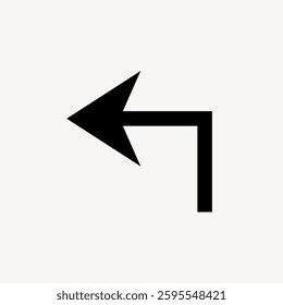 Black left turn arrow icon on a white background. Simple left turn arrow symbol. Directional left turn arrow graphic. Minimalist left turn arrow design. Minimal vector design.