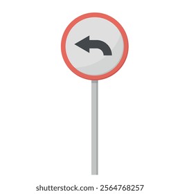 Black left turn arrow traffic sign with red border on a pole