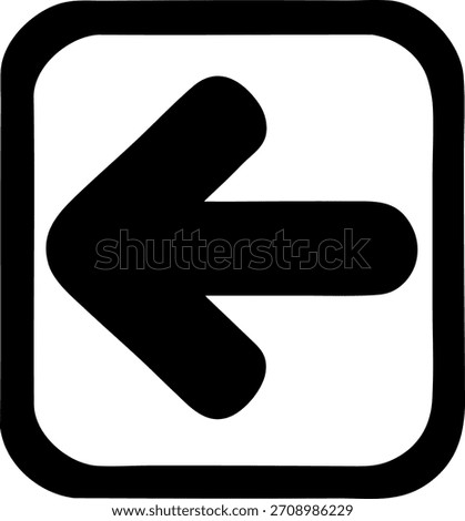 Black left-pointing arrow inside a rounded square frame. Simple vector shape with bold lines and clean contours.