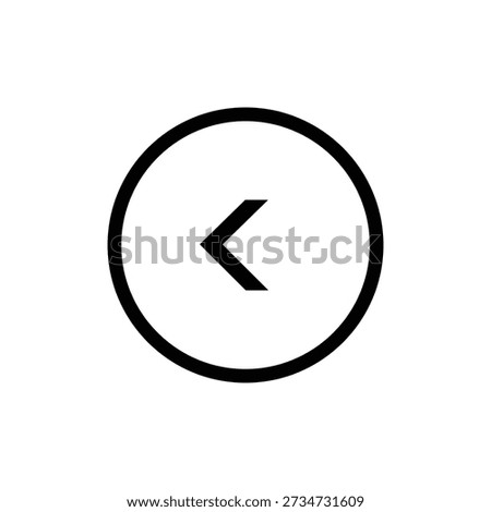 A black left-pointing chevron arrow enclosed in a circular outline, representing a user interface icon for returning or previous actions. This graphic is effective for digital navigation, web applications, and interactive design elements.