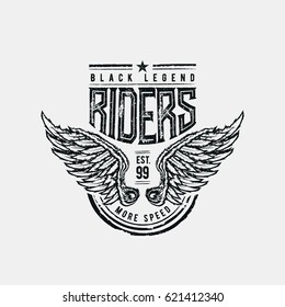 Black Legend Riders typographic design for t-shirt print. Global flat colors. Layered vector illustration.