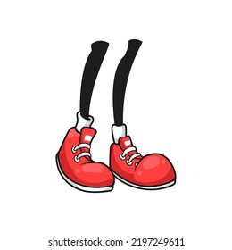 Black legs fashion athletic boots with white rubber toe and laces isolated cartoon limbs. Vector sportive skaters, comic foots of kid character, urban teenager style footwear, funny boots design