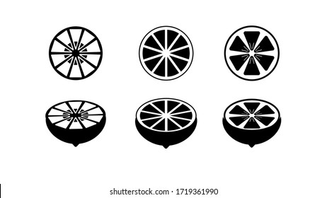 Black lemon icons isolated on white background. Fruit image. Vegetarian picture. Vector illustration.