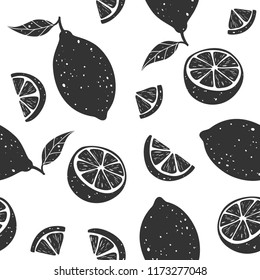 Black lemon seamless pattern on white background. Vector illustration.
