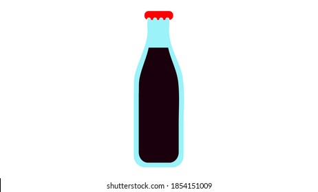 black lemonade in a glass bottle on a white background, vector illustration. cola for drinking fast food. harmful lemonade. Eco-friendly packaging without plastic. care for the environment.