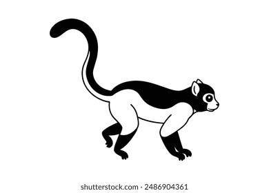Black lemur is jumping vector silhouette illustration line art