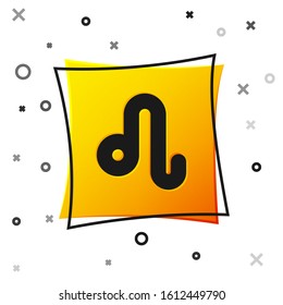 Black Leo zodiac sign icon isolated on white background. Astrological horoscope collection. Yellow square button. Vector Illustration