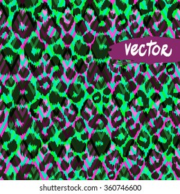 Black leopard pattern seamless on a green zig zag print. Yellow spots animals seamless vector background. Vector leopard skin on a geometric ornament.