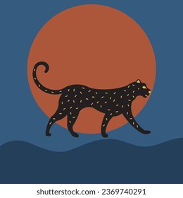 black leopard and sihouette vector  