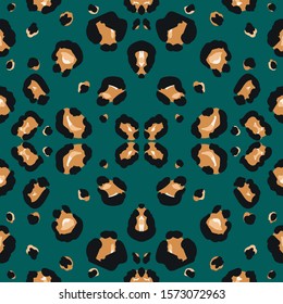 Black Leopard Vector Seamless Pattern. Swamp Bohemian Jaguar Printed Tie Pattern. Dyed Carpet Grunge Painting Green Panther Design. Grassy Cheetah Handmade Texture.