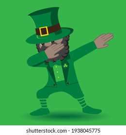 Black Leprechaun Gnome make DAB move, dancing hip hop style. St Patrick's Day vector illustration.