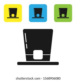 Black Leprechaun hat icon isolated on white background. Happy Saint Patricks day. Set icons colorful square buttons. Vector Illustration