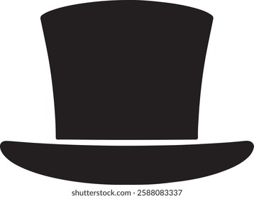 A black Leprechaun Hat icon on a white background, featuring a tall, curved top, wide brim, and a buckle on a band, symbolizing Irish folklore and St. Patrick’s Day.