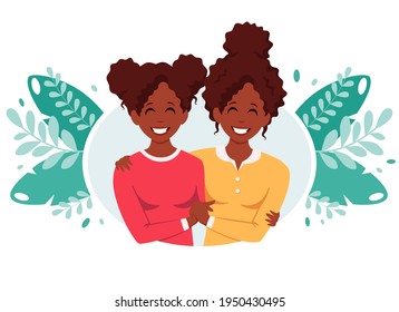 Black Lesbian Family. LGBT Couple. Vector Illustration