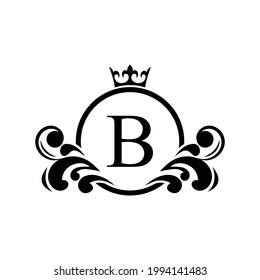  logotipo de la plantilla de la letra negra B Letra de lujo con corona. Alfabeto monograma . Hermosa carta de iniciales reales.	