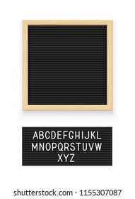Black letter board. Letterboard for note. Plate for message. Office stationery. Isolated white background. EPS10 vector illustration.