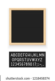 Black letter board. Letterboard for note. Plate for message. Office stationery. Isolated white background. EPS10 vector illustration.