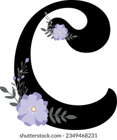 BLACK LETTER C FOR LOGO WITH PURPLE FLOWER DECORATION