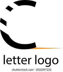 black letter C and orange bright arrow modern logo for design