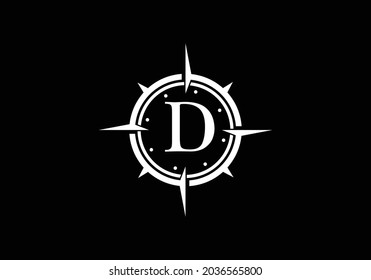 Letra negra D con plantilla de diseño de logotipo de Creative Compass Concept. Símbolo del logotipo de la brújula. Diseño de logotipo vectorial moderno para identidad empresarial y de empresa.