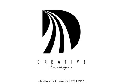 Black letter D logo with leading lines and road concept design. Letter D with geometric design. Vector Illustration with letter and creative cuts and lines.