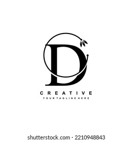 black letter D logo template with floral ornaments and circular lines. elegant and luxurious letter D logo design. beautiful letter D logo vector. D icon