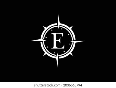 Black letter E with Creative Compass Concept Logo Design Template. Compass logo sign symbol. Modern vector logo design for business and company identity.