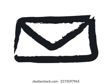 Black letter envelope icon made of black brush stroke