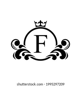  black Letter F template logo Luxury letter with crown. Monogram alphabet . Beautiful royal initials letter.	