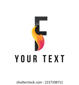 Black letter F with yellow orange red fire logo design. An initial letter and flame vector.