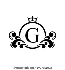  logotipo de la plantilla de la letra negra G Letra de lujo con corona. Alfabeto monograma . Hermosa carta de iniciales reales.	