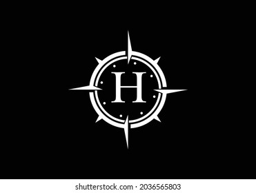 Letra en negro H con plantilla de diseño de logotipo de Creative Compass Concept. Símbolo del logotipo de la brújula. Diseño de logotipo vectorial moderno para identidad empresarial y de empresa.
