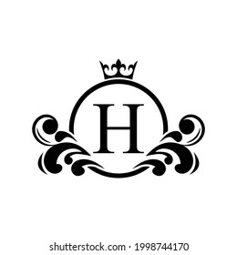  black Letter H template logo Luxury letter with crown. Monogram alphabet . Beautiful royal initials letter.	