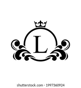  black Letter L template logo Luxury letter with crown. Monogram alphabet . Beautiful royal initials letter.	