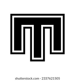 Black Letter M Icon with an Outer Stripe on a White Background