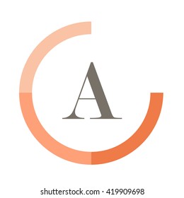 A black letter , modern type of font , tree orange colors , simply alphabet like design identity