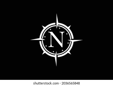 Black letter N with Creative Compass Concept Logo Design Template. Compass logo sign symbol. Modern vector logo design for business and company identity.