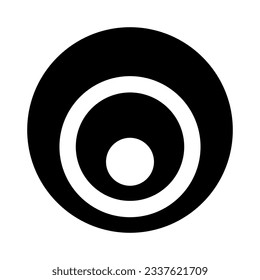 Letra negra o icono con círculos anidados en un fondo blanco