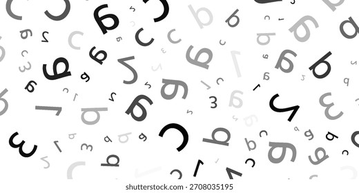 Schwarzes Buchstabenmuster auf weißem Hintergrund. Vektorgrafik für Bildungsdesign. Nahtloses Muster Buchstaben zufällig fliegen. Alphabet-Buchkonzept für das Gymnasium Brieftapete