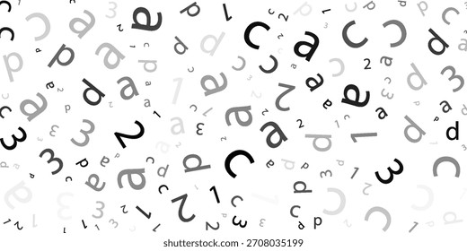Schwarzes Buchstabenmuster auf weißem Hintergrund. Vektorgrafik für Bildungsdesign. Nahtloses Muster Buchstaben zufällig fliegen. Alphabet-Buchkonzept für das Gymnasium Brieftapete