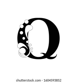 black letter Q.  flower alphabet.  Beautiful capital letters 