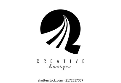 Black letter Q logo with leading lines and road concept design. Letter Q with geometric design. Vector Illustration with letter and creative cuts and lines.