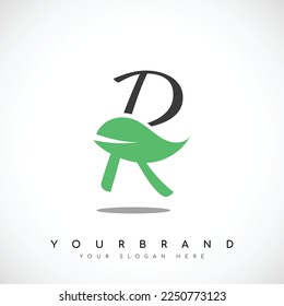 Black Letter R Logo Design With Green Leaf. Vector Illustration